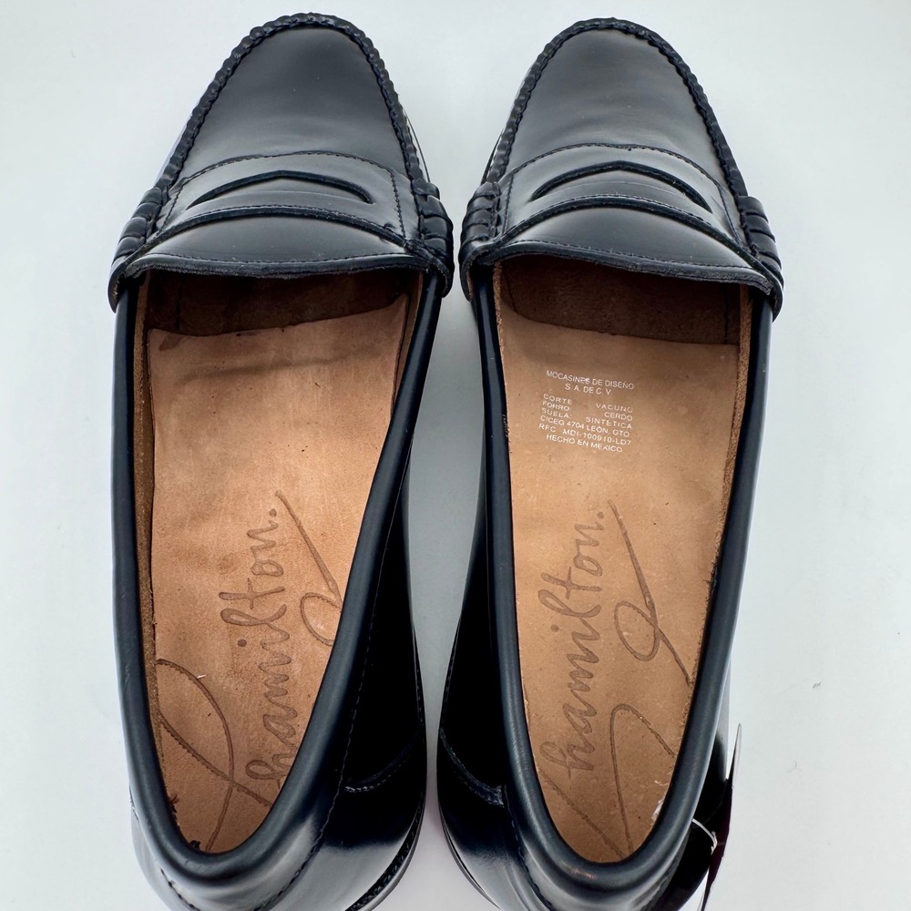 NWT Hamilton Men 12 Black Pig Leather Penny Loafers Handmade Moc Toe Dress Shoes - Picture 7 of 10
